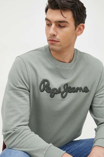 Bavlněná mikina Pepe Jeans Ryan Crew pánská, zelená barva, s aplikací