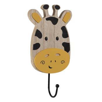 Nástěnný kovový háček s dřevěnou hlavou žirafy - 11*4*21 cm 6H2073