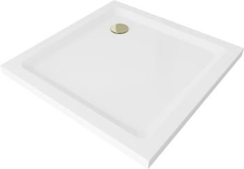MEXEN/S Flat sprchová vanička čtvercová slim 100 x 100 cm, bílá + zlatý sifon 40101010G