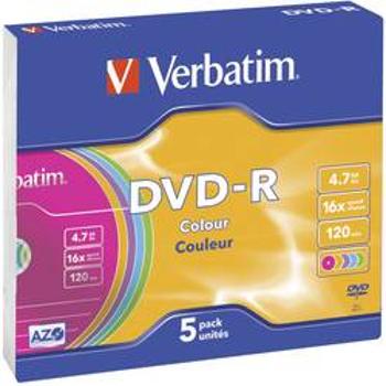 DVD-R 4.7 GB Verbatim 43557, barevný, 5 ks, Slimcase