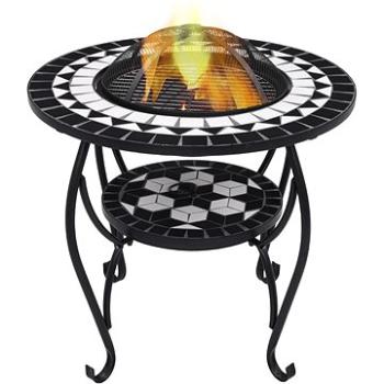 Mozaikový stolek s ohništěm černobílý 68 cm keramika (46725)