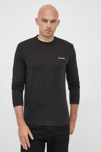 Bavlněné tričko s dlouhým rukávem Calvin Klein černá barva, s potiskem