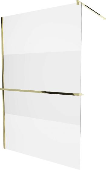 MEXEN/S KIOTO Sprchová zástěna WALK-IN s poličkou a držákem ručníků 100 x 200 cm, transparent 8 mm, zlatá 800-100-121-50-35