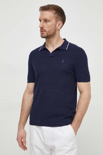 Polo tričko se lněnou směsí Polo Ralph Lauren tmavomodrá barva, 710934180