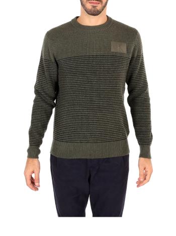 Calvin Klein pánský khaki zelený pruhovaný svetr - XL (LDD)
