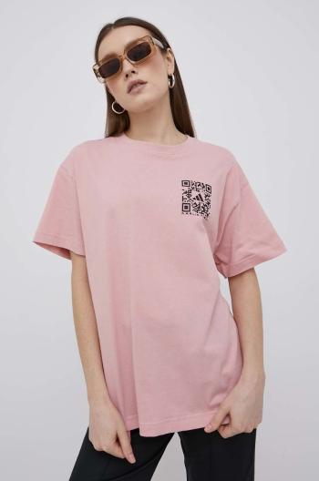 Bavlněné tričko adidas Performance X Karlie Kloss HB1444 růžová barva