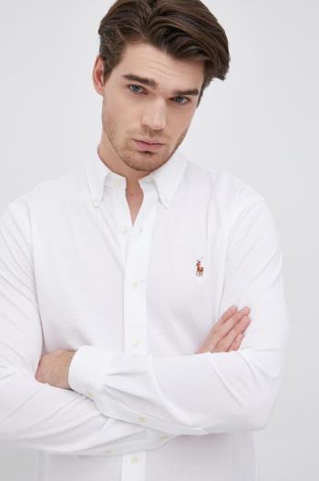 Bavlněné tričko Polo Ralph Lauren pánské, bílá barva, regular, s límečkem button-down