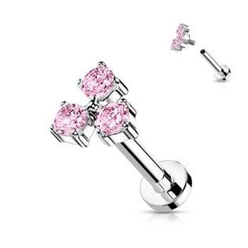 Šperky4U Labreta / cartilage piercing, růžové zirkony - LB0042P-1206
