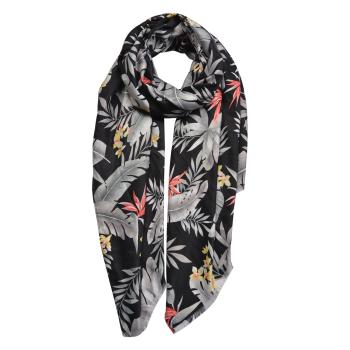 Černý šátek s barevnými květy a listy - 80*180 cm JZSC0463Z
