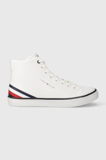 Kožené kecky Tommy Hilfiger TH HI VULC CORE LTH pánské, bílá barva, FM0FM04816