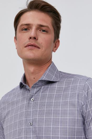 Bavlněné tričko Emanuel Berg pánské, šedá barva, slim, s italským límcem