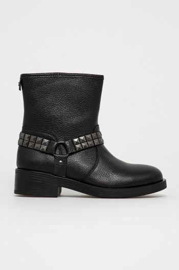 Kožené kotníkové boty Guess dámské, černá barva, na plochém podpatku