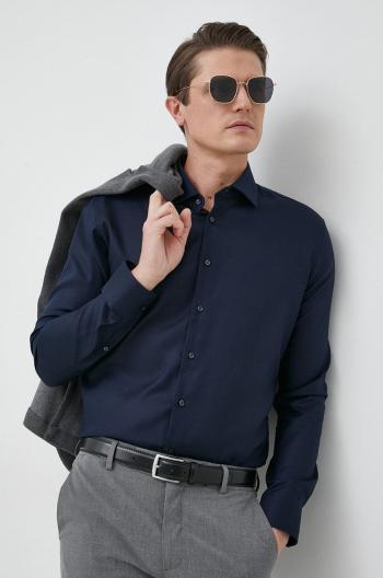 Bavlněné tričko Seidensticker tmavomodrá barva, slim, s klasickým límcem