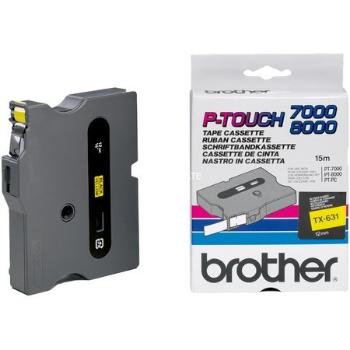 Brother TX-631, 12mm x 15m, černý tisk / žlutý podklad, originální páska