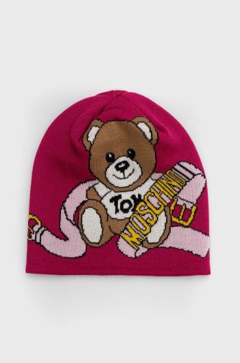 Vlněný klobouk Moschino růžová barva,