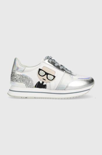 Kožené sneakers boty Karl Lagerfeld Velocita Ii stříbrná barva