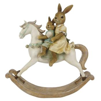 Velikonoční dekorace králíčků na houpacím koníkovi - 19*5*20 cm 6PR3276