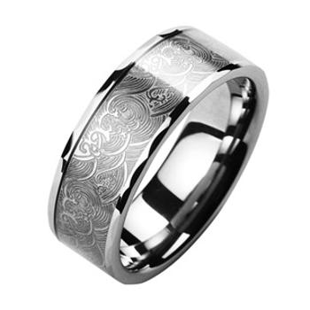 NUBIS® Snubní prsten s ornamenty - wolfram, šíře 8 mm, vel. 52 - velikost 52 - NWF1016-52