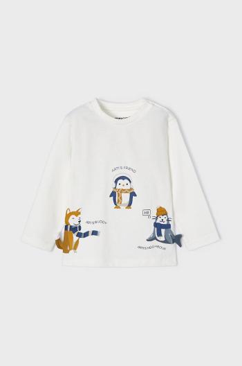 Dětská bavlněná košile s dlouhým rukávem Mayoral bílá barva, s potiskem