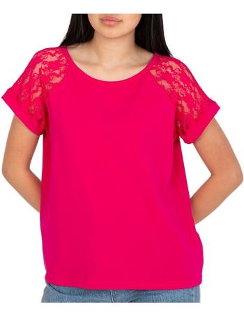 Růžové dámské tričko s krajkovými rukávy vel. L/XL