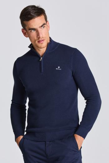 SVETR GANT COTTON PIQUE HALF ZIP modrá M