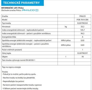 Philco vestavná horkovzdušná trouba POB 7810 CBX