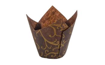 Košíček na muffiny tulipán hnědý se zlatým vzorem (12 ks) - 