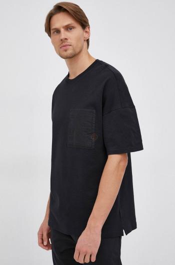 Bavlněné tričko Sisley černá barva, hladké