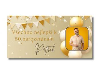 Narozeninový banner s fotkou - Golden Birthday Rozměr banner: 130 x 260 cm