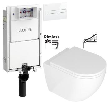 LAUFEN Podomít. systém LIS TW1 SET s bílým tlačítkem + WC REA Carlo Mini Basic Rimless + SEDÁTKO H8946630000001BI CB1