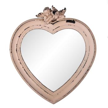 Nástěnné  zrcadlo s růžovým rámem ve tvaru srdce s andílky - 30*5*34 cm 62S240