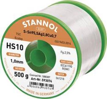 Cínová pájka PBF, Sn95Ag4Cu1, Ø 1 mm, 500 g, Stannol HS10 2510