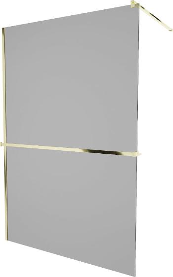 MEXEN/S KIOTO Sprchová zástěna WALK-IN s poličkou a držákem ručníků 100 x 200 cm, grafit 8 mm, zlatá 800-100-121-50-40