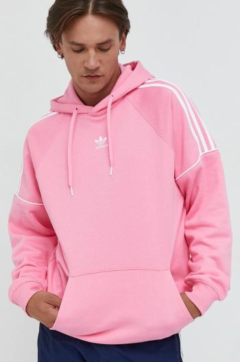 Bavlněná mikina adidas Originals pánská, růžová barva, s kapucí, s aplikací