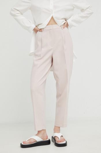 Kalhoty Bruuns Bazaar dámské, růžová barva, jednoduché, high waist