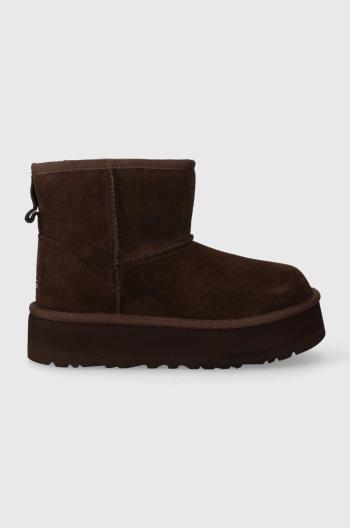 Dětské semišové sněhule UGG CLASSIC MINI PLATFORM KIDS hnědá barva