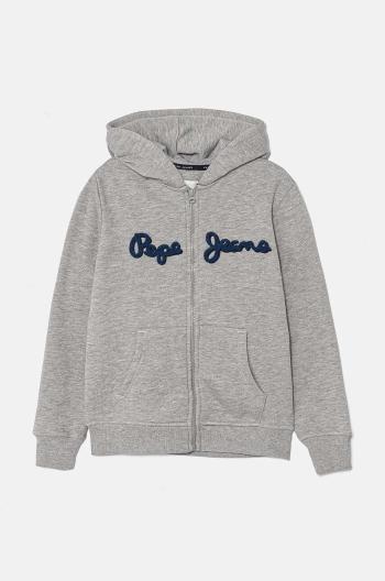 Dětská mikina Pepe Jeans NEW LAMONTY ZIP šedá barva, s kapucí, melanžová, PB581612