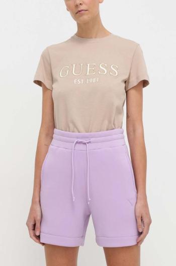 Kraťasy Guess ELLY dámské, fialová barva, hladké, high waist, V2YD10 K7UW2