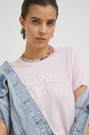 Tričko s dlouhým rukávem Hollister Co. růžová barva