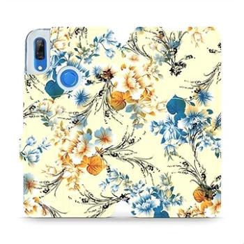 Flipové pouzdro na mobil Huawei P Smart Z - MX05S Modré a oranžové květy na žlutém pozadí (5903516015665)