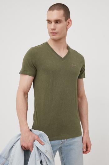 Bavlněné tričko Superdry zelená barva