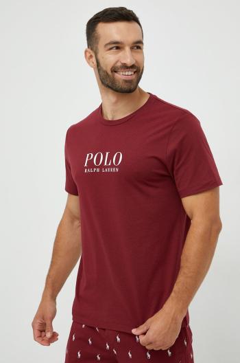 Bavlněné pyžamové tričko Polo Ralph Lauren vínová barva, s potiskem