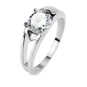 Šperky4U Ocelový prsten s čirým zirkonem - velikost 49 - OPR1702-49