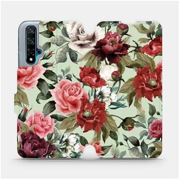 Flipové pouzdro na mobil Huawei Nova 5T - MD06P Růže a květy na světle zeleném pozadí (5903516056262)