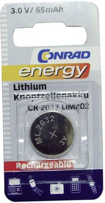 Lithiový knoflíkový akumulátor Conrad energy, velikost CR2032, 65 mAh, 3 V