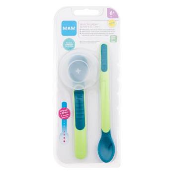 MAM Heat Sensitive Spoons & Cover 6m+ Green nádobí dlouhá lžíce 1 ks + krátká lžíce 1 ks + pouzdro na lžíce pro děti