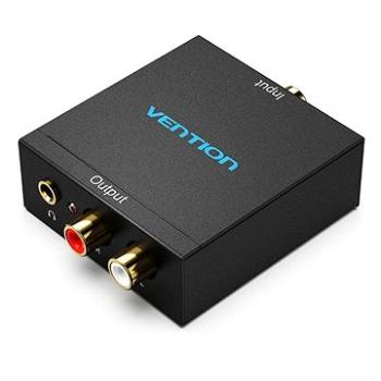 Vention Optical Fiber / Coaxial Digital Audio to TRS 3.5mm / 2 RCA Audio Converter Black Aluminum Al (BDFB0)