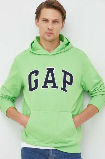 Bavlněná mikina GAP pánská, zelená barva, s kapucí, s aplikací