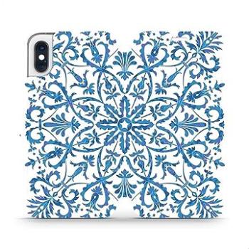 Flipové pouzdro na mobil Apple iPhone XS - ME01P Modré květinové vzorce (5903226468799)