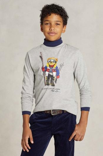 Dětská bavlněná košile s dlouhým rukávem Polo Ralph Lauren šedá barva, s potiskem